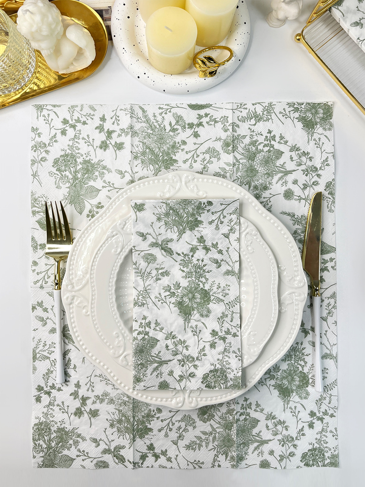 Tovaglioli di carta con stampa floreale retrò turchese, tovaglioli di carta usa e getta per la cena