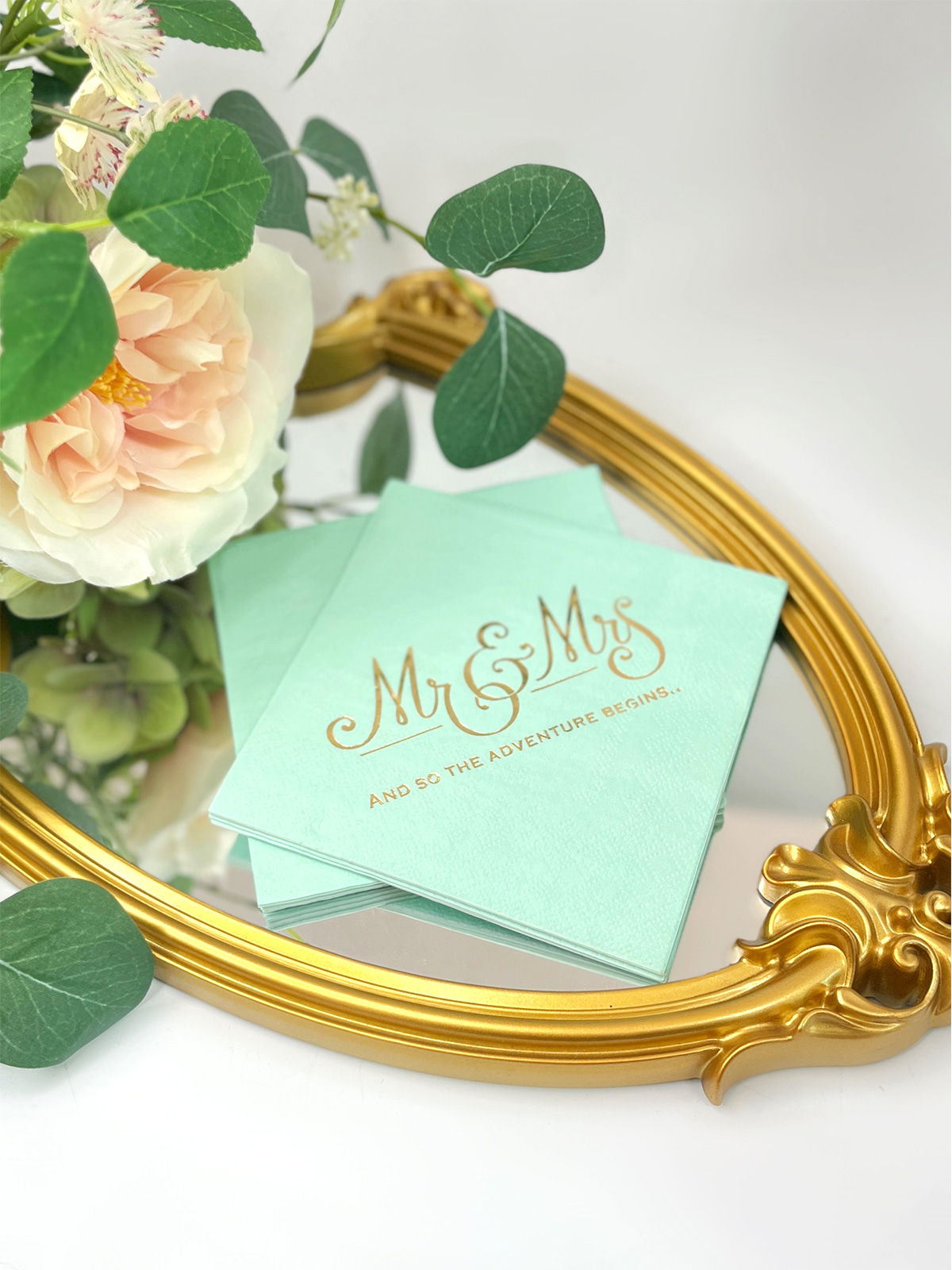 Tovaglioli di carta da cocktail con Mr&Mrs dorati, tovaglioli per bevande da cocktail per matrimoni, addio al nubilato, articoli per la tavola per feste